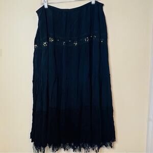 Vintage 90s Black Broomstick Tiered Maxi Skirt Sz XL Witchcore, Whimsigoth